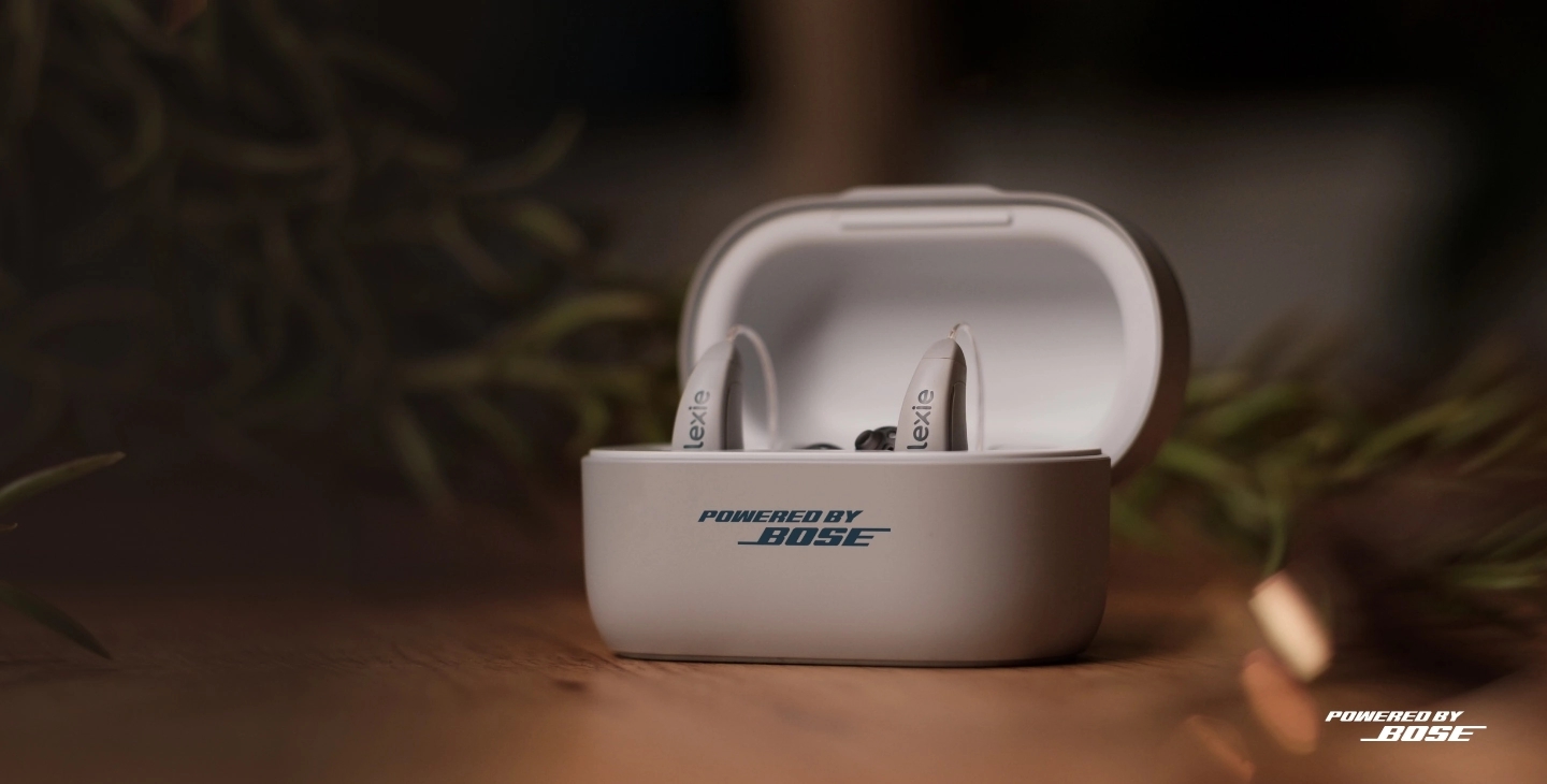 B2 Plus hearing aids in a case