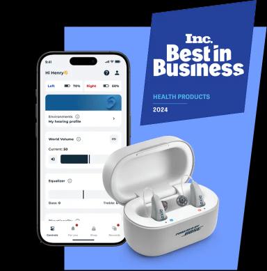 Lexie hearing aids and app and Inc. Best in Business award badge