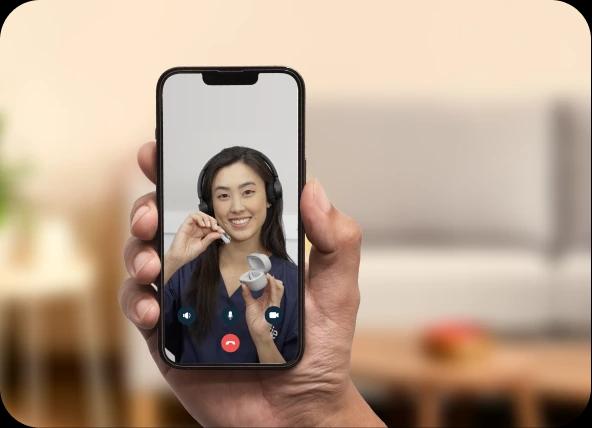 Lexie hearing aid customer on video call with a Lexie Expert.