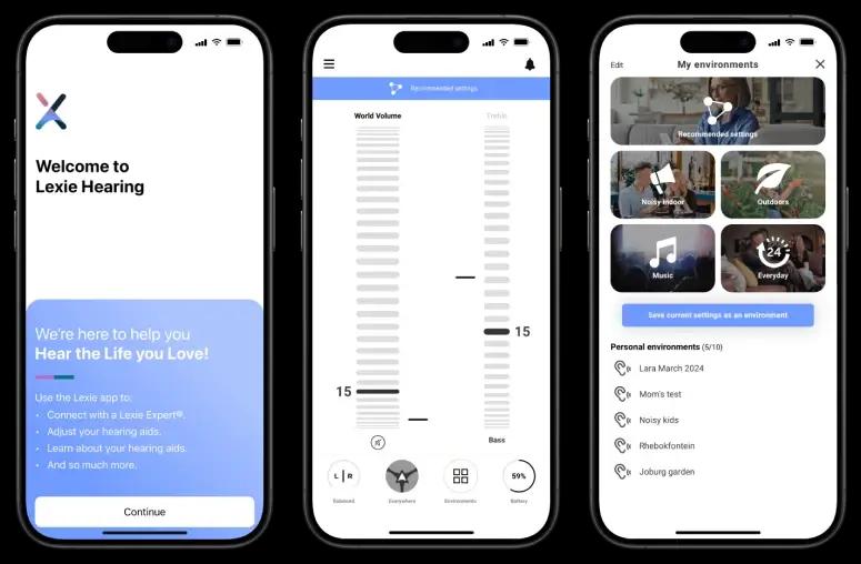 Grouped phones displaying screens of the Lexie App