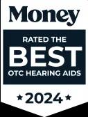 Money's best rated OTC hearing aids of 2022 badge for the Lexie B2 hearing aids