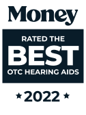 Money's best rated OTC hearing aids of 2022 badge for the Lexie B2 hearing aids