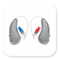 Lexie B1 Product | Side profile of two hearing aids laying down thumbnail.