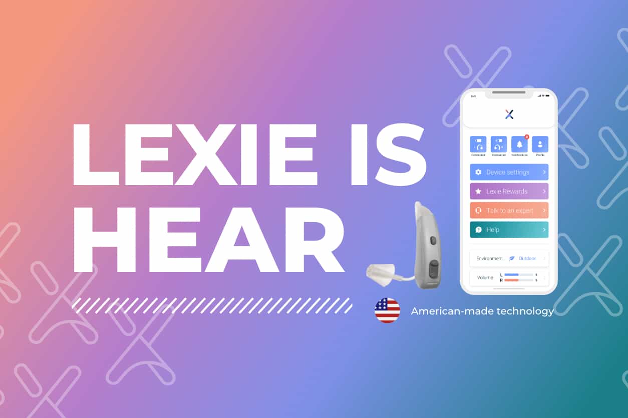Lexie Lumen hearing aid and smartphone app showcasing a premium hearing aid and an hearing aid at an affordable price.