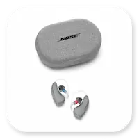 Lexie B1 Product | Hearing aids lying on table with carry case above thumbnail.