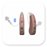 Beige, Bluetooth-enabled Lexie Lumen hearing aid.