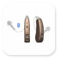 Bronze, Bluetooth-enabled Lexie Lumen hearing aid.