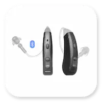 Lexie Lumen Product | Metallic Black, Bluetooth-enabled Lexie Lumen hearing aid thumbnail.
