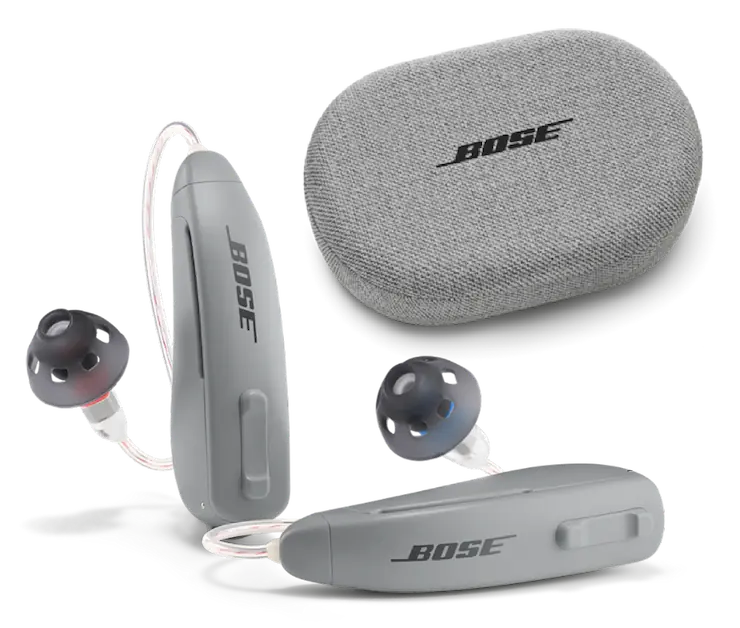 Lexie powered by bose hearing aid and travel case