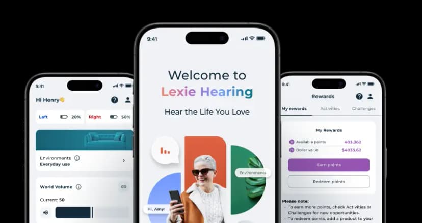 Grouped phones displaying screens of the Lexie App